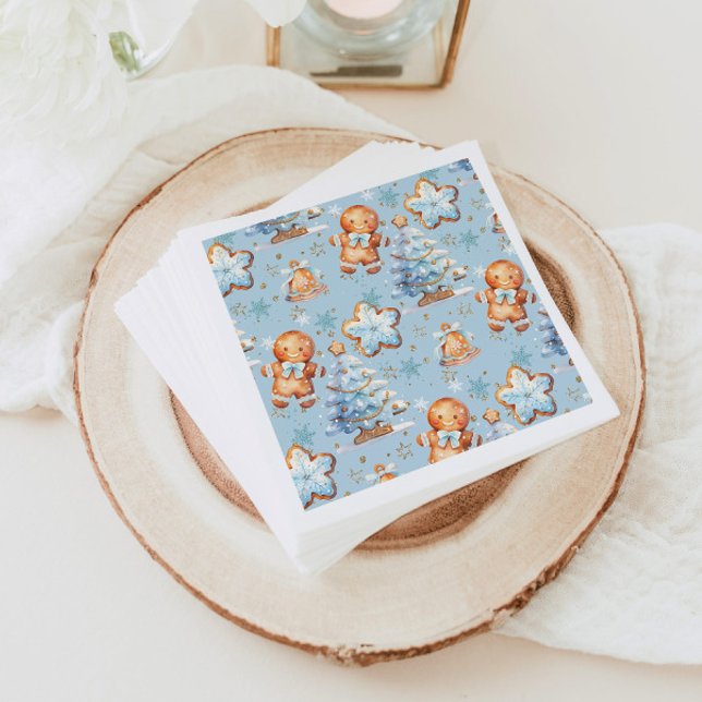 Christmas Cookie gingerbread man blue boy birthday Napkin (Creator Uploaded)
