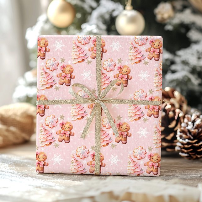 Christmas Cookie gingerbread manpink girl birthday Wrapping Paper Sheet (Creator Uploaded)