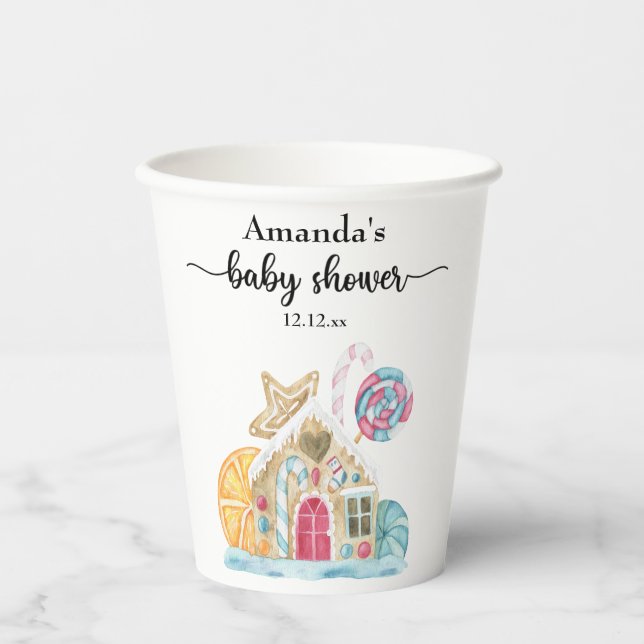 Christmas cookie house baby shower paper cups (Front)