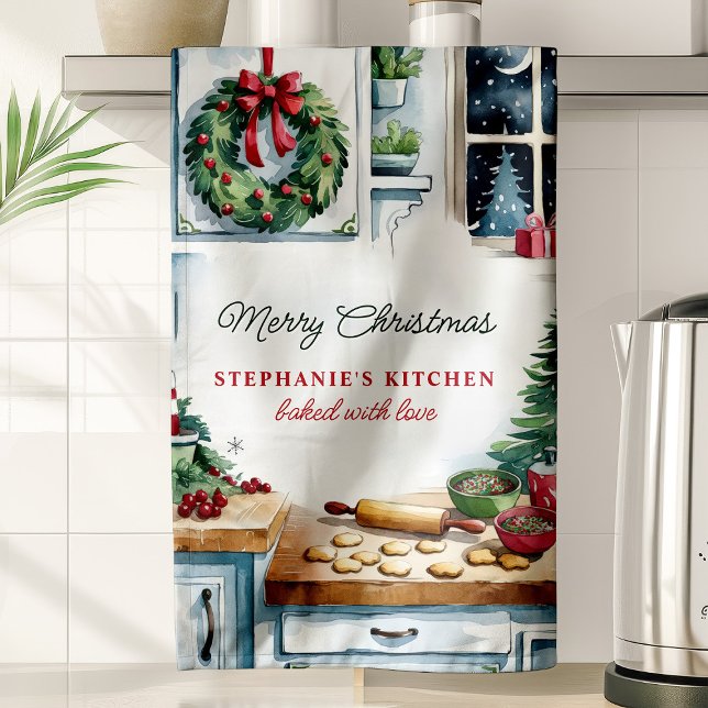 Christmas Cookie Kitchen Scene Personalised Tea Towel (Creator Uploaded)
