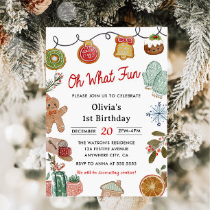  Christmas Cookie Oh What Fun 1st Birthday Party Invitation