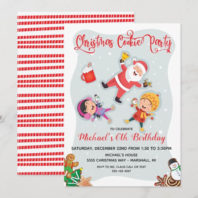 Christmas Cookie Party with Santa in the snow Invitation (Front/Back)