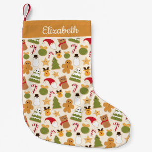 Christmas Cookie Pattern Personalised Name Small Christmas Stocking