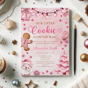Christmas Cookie Pink Gingerbread Baby Shower Invitation