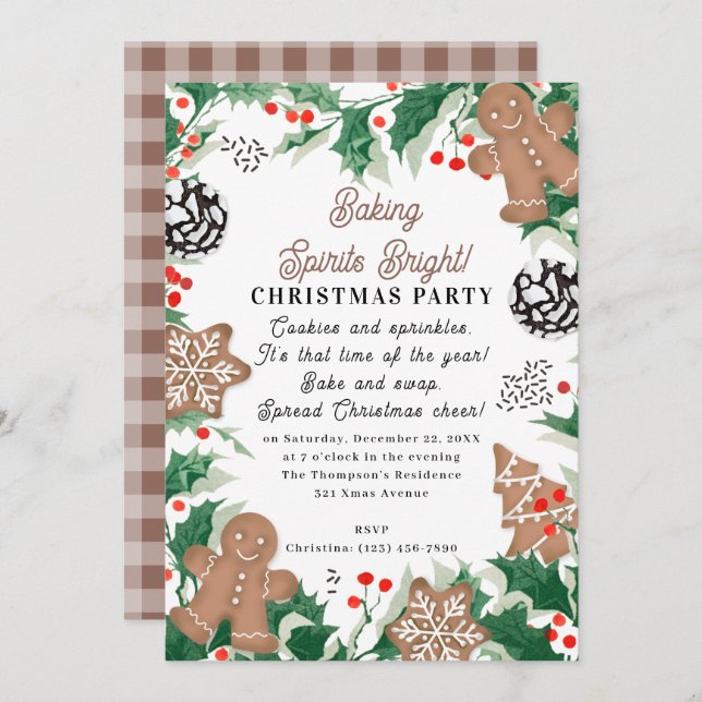 Christmas Cookie Swap Baking Spirits Bright Invitation (Front/Back)