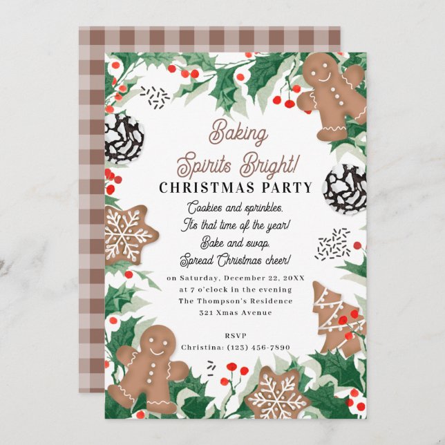 Christmas Cookie Swap Baking Spirits Bright Invitation (Front/Back)