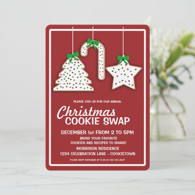 Christmas Cookie Swap (red) Party Invitation (Standing Front)