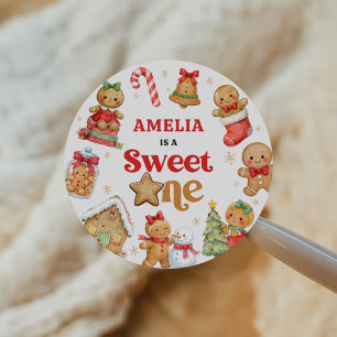 Christmas Cookie Sweet One 1st Birthday Party Classic Round Sticker