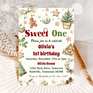 Christmas Cookie Sweet One 1st Birthday Party Invitation