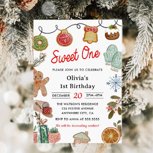Christmas Cookie Sweet One 1st Birthday Party Invitation