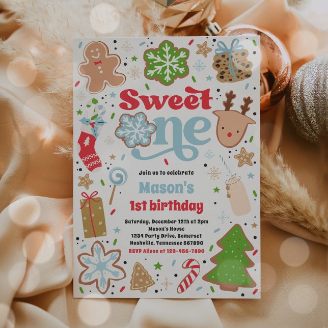 Christmas Cookie Sweet One 1st Birthday Party Invitation (Creator Uploaded)