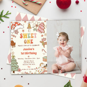 Christmas Cookie Sweet One 1st Birthday Photo Invitation