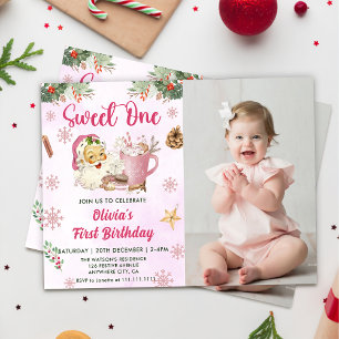 Christmas Cookie Sweet One 1st Birthday Photo Invitation
