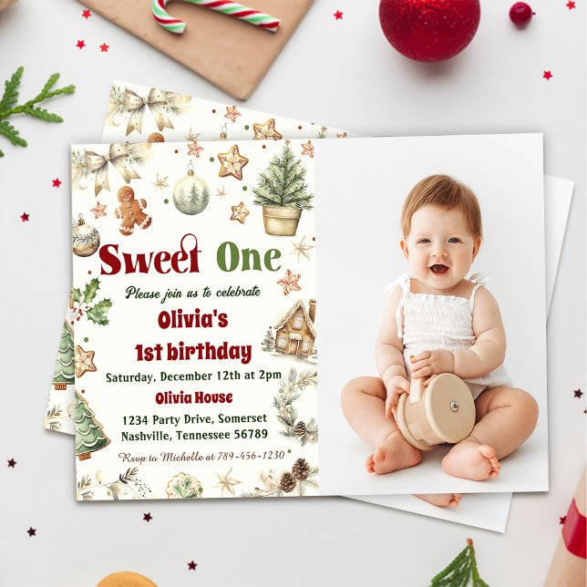 Christmas Cookie Sweet One 1st Birthday Photo Invitation (Creator Uploaded)