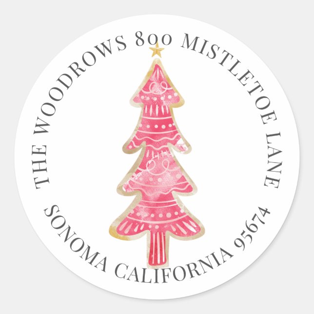 Christmas Cookie Tree Return Address Classic Round Sticker (Front)