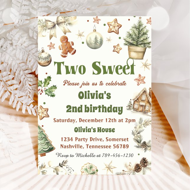 Christmas Cookie Two Sweet 2nd Birthday Party Invitation (Creator Uploaded)