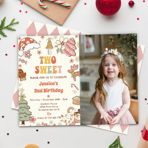 Christmas Cookie Two Sweet 2nd Birthday Photo Invitation