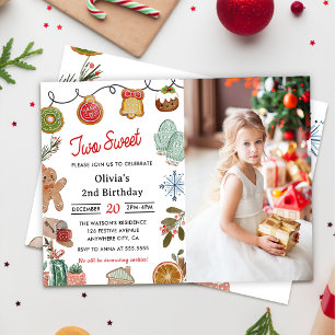 Christmas Cookie Two Sweet 2nd Birthday Photo Invitation