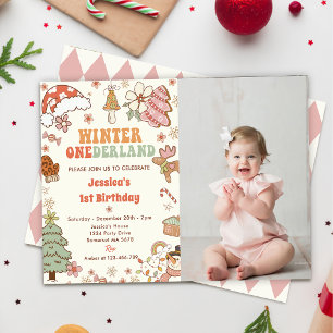 Christmas Cookie Winter Onederland Birthday Photo  Invitation
