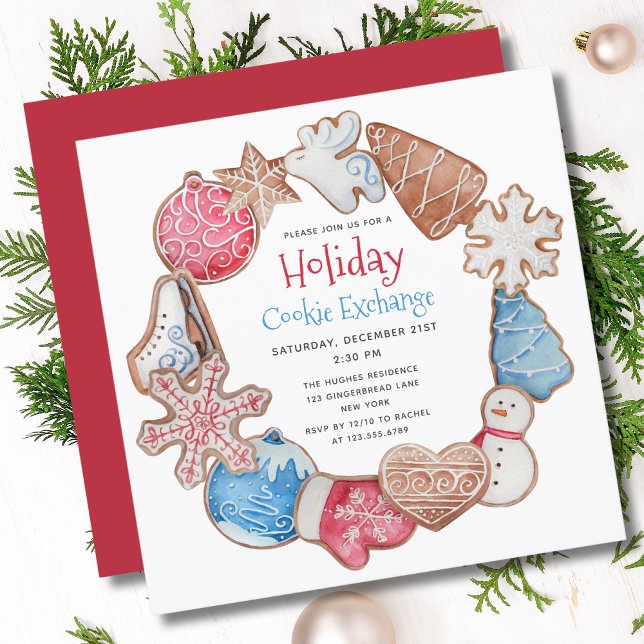 Christmas Cookie Wreath Holiday Cookie Exchange Invitation (Creator Uploaded)