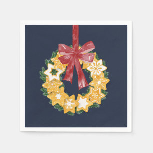 Christmas Cookie Wreath with Blue Grey Background Napkin