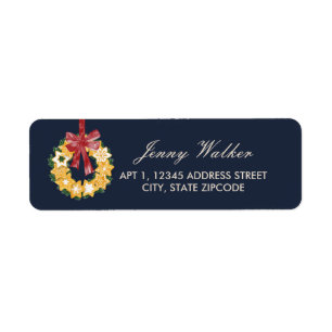 Christmas Cookie Wreath with Blue Grey Background Return Address Label