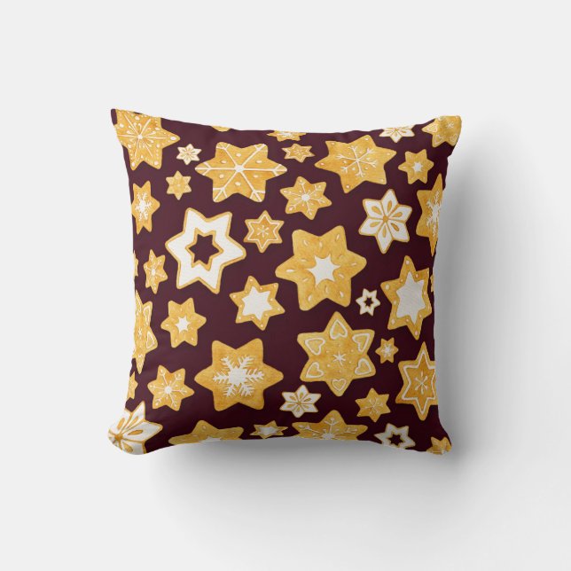 Christmas Cookie Wreath with Burgundy Background Cushion (Front)