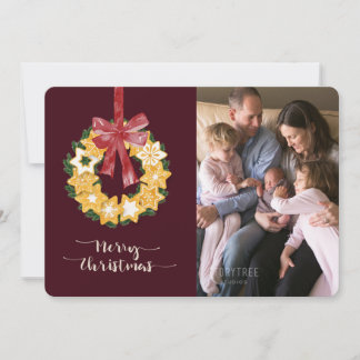 Christmas Cookie Wreath with Burgundy Background Holiday Card