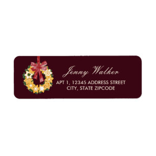 Christmas Cookie Wreath with Burgundy Background Return Address Label