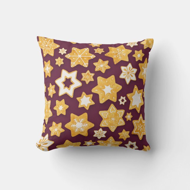 Christmas Cookie Wreath with Deep Plum Background Cushion (Front)