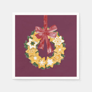 Christmas Cookie Wreath with Deep Plum Background Napkin