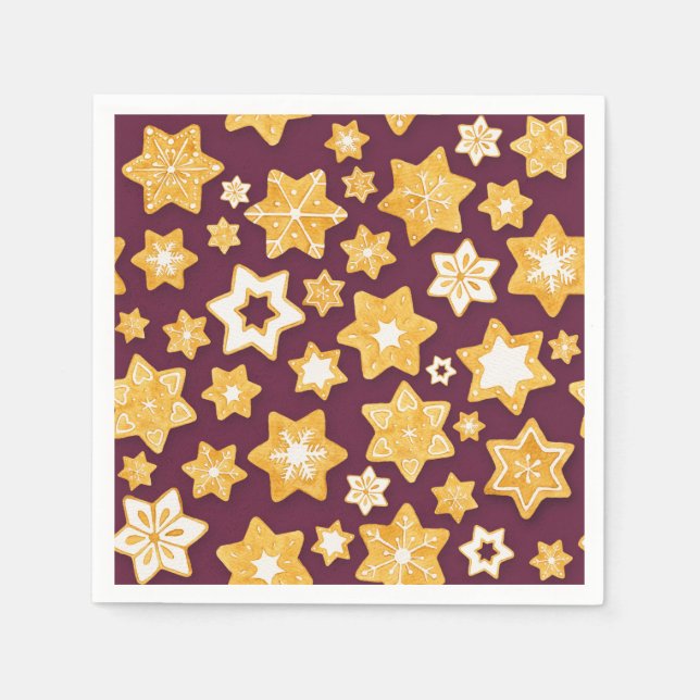 Christmas Cookie Wreath with Deep Plum Background Napkin (Front)