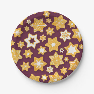Christmas Cookie Wreath with Deep Plum Background Paper Plate