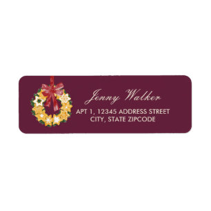 Christmas Cookie Wreath with Deep Plum Background Return Address Label
