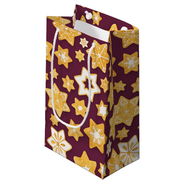 Christmas Cookie Wreath with Deep Plum Background Small Gift Bag (Front Angled)