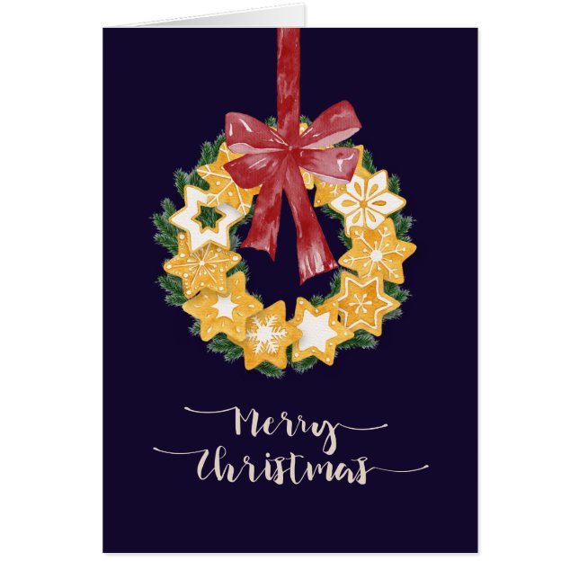 Christmas Cookie Wreath with Navy Blue Background (Front)
