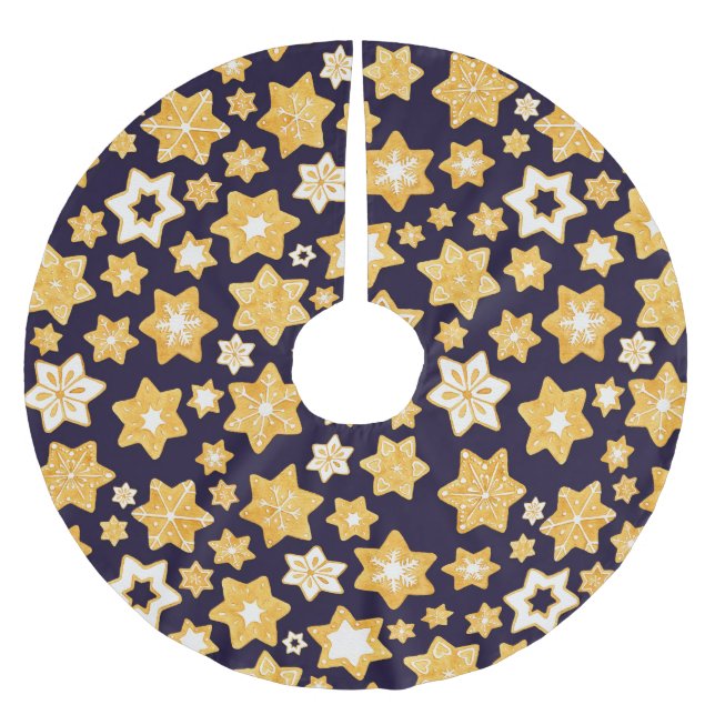 Christmas Cookie Wreath with Navy Blue Background Brushed Polyester Tree Skirt (Front)