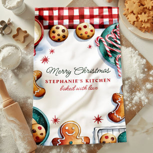 Christmas Cookies and Candy Canes Personalised Tea Towel