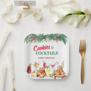 Christmas Cookies and Cocktails Holiday Party Paper Plate