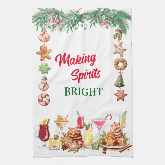 Christmas Cookies and Cocktails Tea Towel (Vertical)