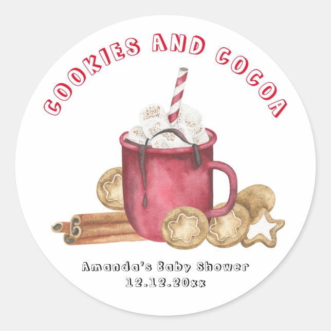 Christmas cookies and cocoa baby shower classic round sticker (Front)