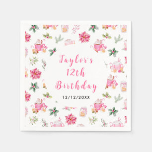 Christmas Cookies and Cocoa Birthday Party Pink Napkin