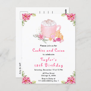Christmas Cookies and Cocoa Birthday Party Pink Postcard