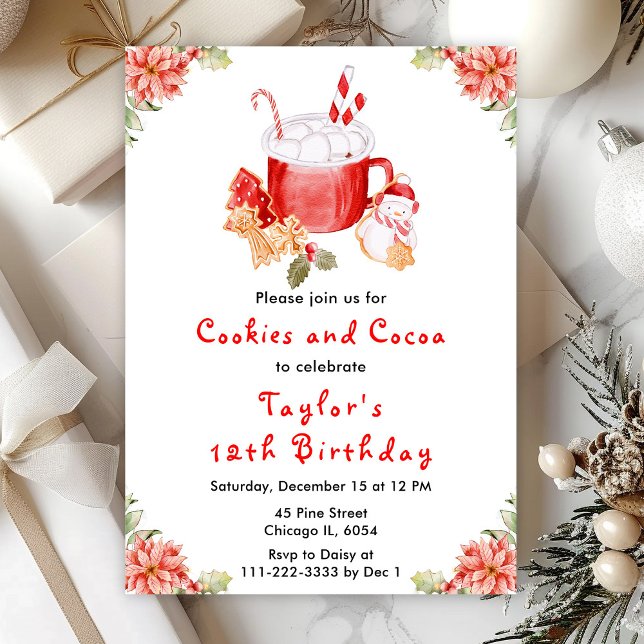Christmas Cookies and Cocoa Birthday Party Red Invitation (Creator Uploaded)