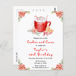 Christmas Cookies and Cocoa Birthday Party Red Postcard