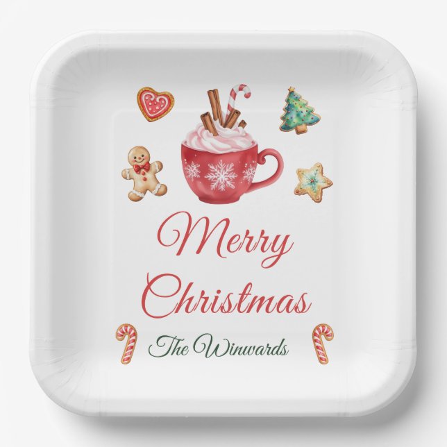 Christmas Cookies and Cocoa Party Paper Plate (Front)