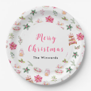 Christmas Cookies and Foliage Pink Paper Plate