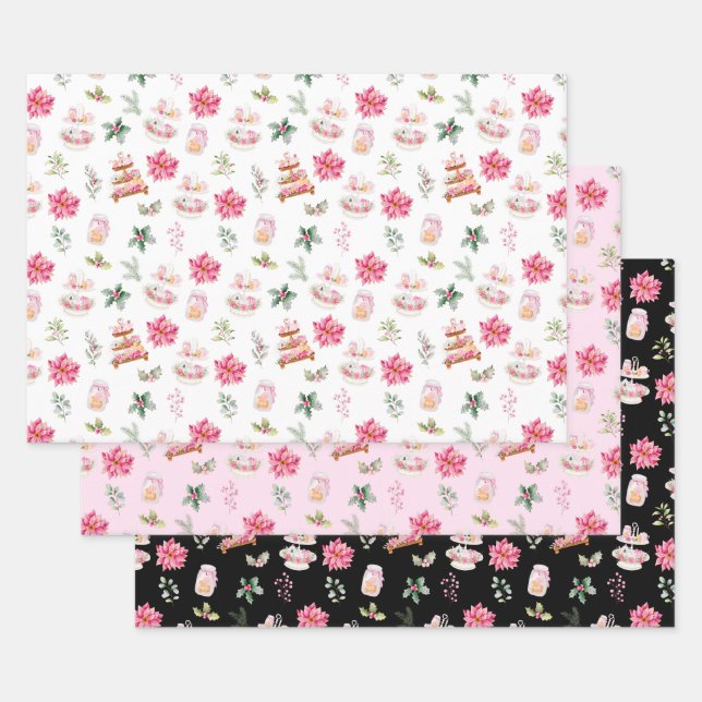 Christmas Cookies and Foliage Pink Wrapping Paper Sheet (Set)