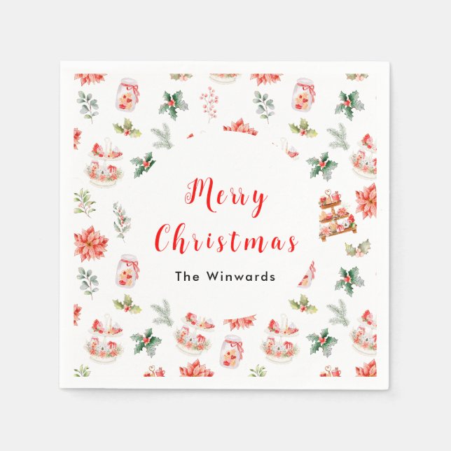 Christmas Cookies and Foliage Red Napkin (Front)