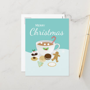 Christmas cookies and hot chocolate holiday postcard